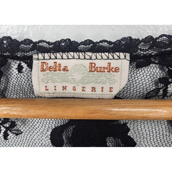 Vtg DELTA BURKE Sheer Black Lace Duster Cardigan 1X Open Robe Whimsygoth Witchy - Picture 7 of 7